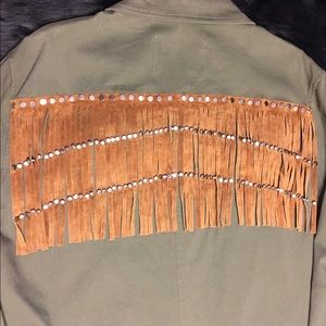 Zara Women Outerwear Fringe Metal Studded Western Style Olive Green Jacket